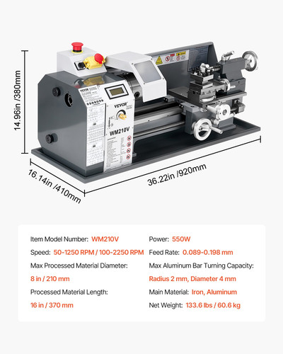 Tornio per metallo vevor 550w - per,